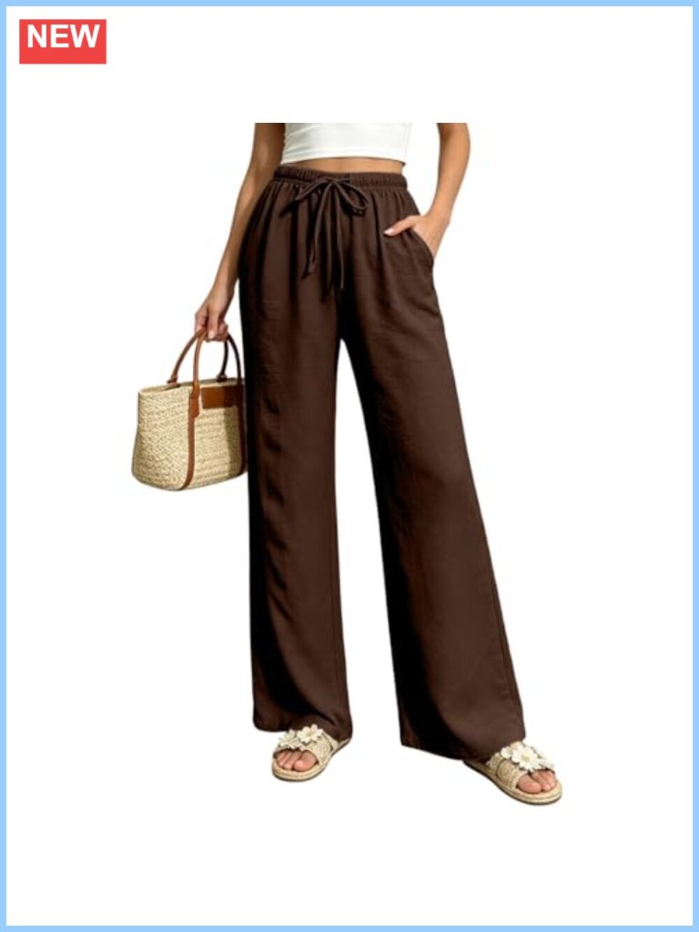 Womens Wide Leg Palazzo Pants with Pockets Drawstring